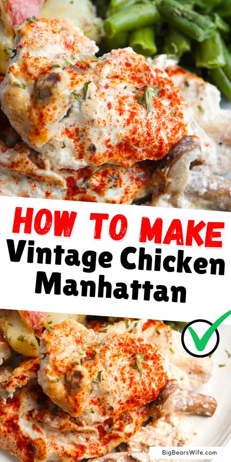 Love vintage recipes? This Vintage Chicken Manhattan Recipe comes from a 1918 version of the Metropolitan Cookbook. via @bigbearswife Southern Comfort Food Recipes, Manhattan Recipe, Carrot Raisin Salad, Cheesy Chicken Rice, Rice A Roni, Chicken Tenderloin, Vintage Chicken, Shrimp And Broccoli, Southern Comfort Food