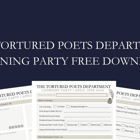 Swiftie School Podcast 🎙️ on Instagram: "From the desk of Swiftie School to you… celebrate the release of TTPD with this Tortured Poets Department Listening Party File! 🤍

You can download and print this 4 page document to jot down your initial reactions before, during and after listening to TTPD for the very first time! 🖋️

It’s available now for all of my Patreon subscribers ➡️ join now at the link in my bio to get it! 

P.S. I also just dropped some adorable TTPD themed phone wallpapers in Patreon and I will be hosting a TTPD themed Clown Call with my Senior subscribers on April 19th! HAPPY TTPD MONTH 🫶

#taylorswift #taylornation #swifties #swiftie #erastour #swiftieschool #swiftieschoolpodcast #ttpd #torturedpoetsdepartment #ts11 

• not affiliated with or impersonating as taylor The Tortured Poets Department Listening Party, Tortured Poets Department Listening Party, Ttpd Release Party, Ttpd Listening Party, Swiftie School, Listening Party, Release Party, The Desk, Pop Star