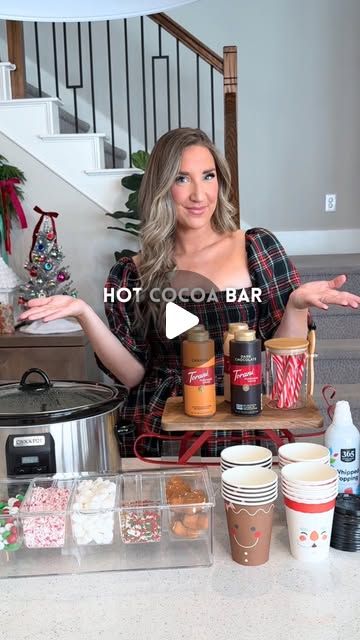 Kristin Miller | Creator | Dallas, TX on Instagram: "Hot cocoa bar for christmas🎄Comment “cozy” to get all the ingredients I used from @amazonfresh #ad This hot cocoa station was so easy to put together thanks to @amazonfresh delivering groceries straight to my door! Full hot chocolate recipe below:
•
SLOW COOKER HOT COCOA
Ingredients:
* 2 cups heavy whipping cream
* 1/3 cup unsweetened cocoa powder
* 2 cups whole milk
* 7 ounces sweetened condensed milk
* 8 ounces chopped semi-sweet chocolate
* 1.5 tablespoon vanilla
DIRECTIONS:
1. Add heavy whipping cream & cocoa powder to a slow cooker. Stir well.
2. Add in the milk, sweet condensed milk, chocolate and vanilla. Stir & cover and set on low for 2-3 hours.
3. Stir every 30-45 minutes to avoid burning. Serve hot with whipped cream, marshma Hot Cocoa Gift Ideas, Hot Chocolate Station Ideas, Hot Chocolate Bar Christmas, Hot Chocolate Bar Ideas, Hot Cocoa Bar Ideas, Christmas Beverages, Hot Cocoa Station, Cocoa Station