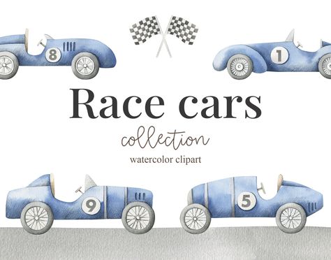 Cars Watercolor, Retro Racing Car, Car Clipart, Red Race, Vintage Race Car, Kids Clipart, Art Nursery, Photo Editing Software, Vintage Racing