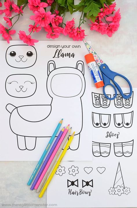 Mix and Match Llama Coloring Page Craft Llama Coloring Page, Llama Craft, Llama Unicorn, Llama Arts, Free Coloring Pages For Kids, Fun Indoor Activities, Llama Birthday, Unicorn Coloring, Unique Coloring Pages