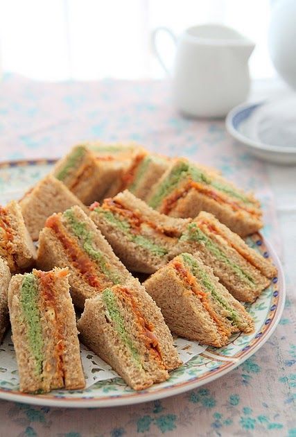 Vege Sandwiches, Ribbon Sandwiches, Savory Sandwiches, Coriander Chutney, Tea Party Sandwiches, Hp Sauce, Indian Appetizers, Mango Mousse, Party Sandwiches