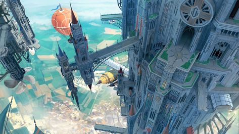 City In The Sky, Worldbuilding Inspiration, Sky City, World Inspiration, Sci Fi Environment, Landscape Concept, Fantasy Worlds, Fantasy Concept, Fantasy City