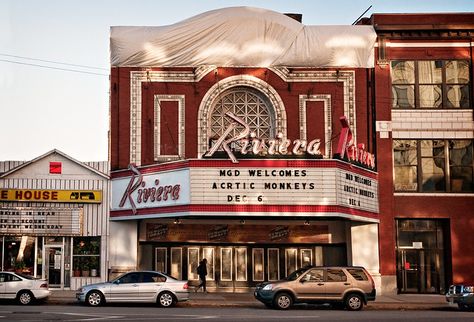 Riviera Theater (1918), front, 4746 North Racine Avenue, U… | Flickr Movie Theater Exterior, Kinetic Playground, Cinema Exterior, Horse Chandelier, Theater Exterior, Sims Exterior, Uptown Chicago, Nursing Station, Small Town Mystery