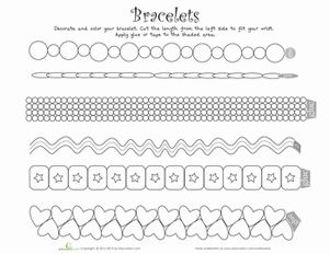 Second Grade Paper Projects Worksheets: Printable Bracelets Bracelet Templates, Printable Bracelet, Bus Crafts, Bracelet Template, Paper Bracelet, Animal Crafts For Kids, Make Your Own Jewelry, Free Printable Worksheets, Glue Crafts