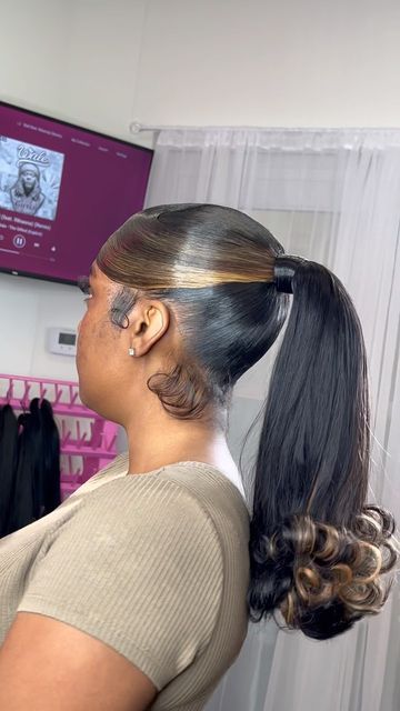 Barb Ponytail, Barbie Ponytail With Highlights, Layered Barbie Ponytail, Peekaboo Barbie Ponytail, Ponytail With Bumped Ends, Brown Barbie Ponytail, Barbie Ponytail With Color, Ponytail With Curls At The End, Closure Ponytail Styles