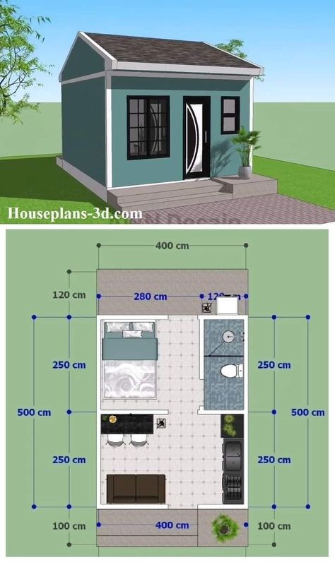 One Room House Design Tiny Homes, Small House Design 1 Bedroom, Smart Design Ideas, Tiny House Diy Ideas, 1 Bedroom Guest House Plans, Small House Ideas On A Budget, One Bedroom Apartment Plan, Small One Bedroom House Plans, Small Tiny House Ideas