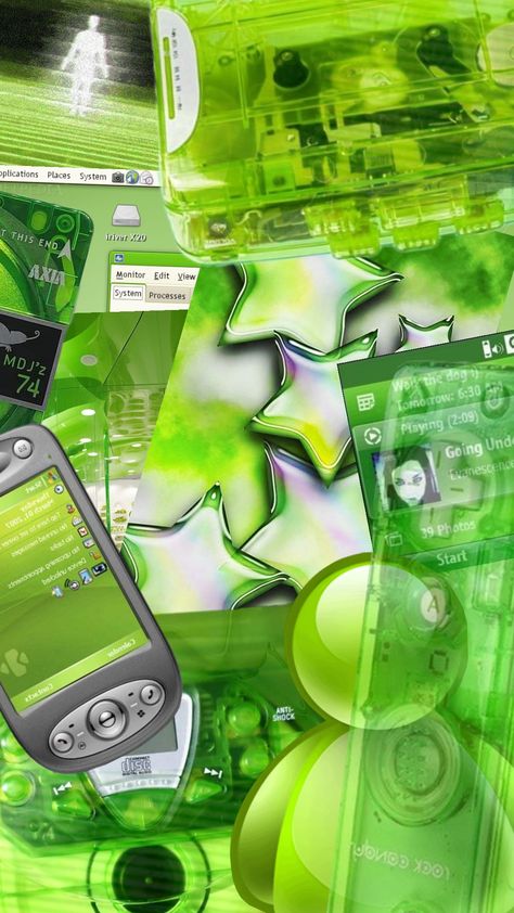 🟩 Frutiger Aero/Y2K collage in green! 🟩 #frutigeraero #y2k #green #2000s #vaporwave Green Lollipop Aesthetic, 2000s Frutiger Aero, Frutiger Aero Wallpapers, Green Frutiger Aero, Frutiger Aero Lockscreen, Green Wallpaper Y2k, Fruitger Aero, Frutiger Aero Green, Frutiger Eco