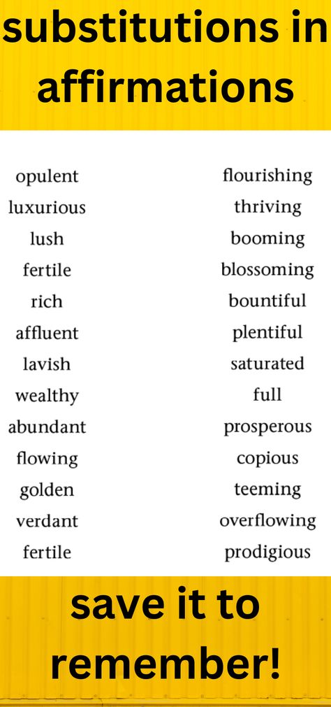 There are some substitutions in affirmations. Remember this to manifest things! Manifesting Love, Wealth Abundance, Love Luxury, Money Wealth, Good Vocabulary Words, Good Vocabulary, Manifestation Journal, Self Empowerment, Life Challenges