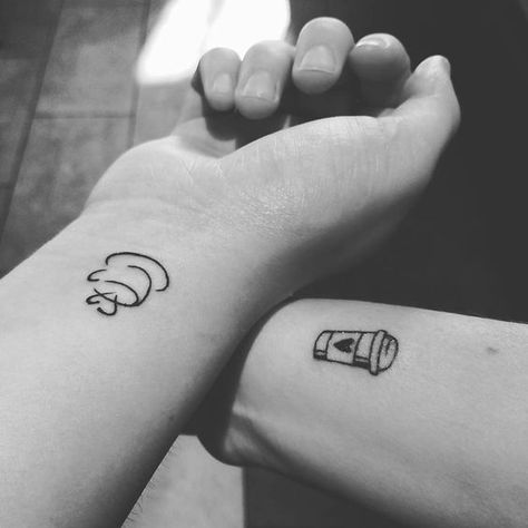 Coffee Matching Tattoo, Lego Tattoo, Coffee Cup Tattoo, Ankle Tattoo For Girl, Tattoo Cafe, Tea Tattoo, Friendship Tattoo, Rare Tattoos, Twin Tattoos