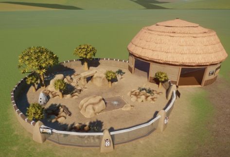 Planet Zoo Platypus Habitat, Planet Zoo Meerkat Habitat, Planet Zoo Fennec Fox Habitat, Planet Zoo Exhibit Ideas, Zoo Planet Ideas, Planet Zoo Africa, Meerkat Habitat, Minecraft Zoo Exhibits, Planet Zoo Buildings