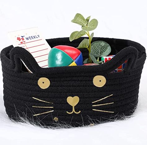 Amazon.com : Cat Basket Storage Woven Basket Organizer with Ears Decorative Pet Toy Cute Basket Cotton Rope Basket for Gifts Cat Dog Toy Bin Nursery Room Kids Toy (Black, 8.3 x 4.7 Inch) : Baby Dog Toy Bin, Cute Basket, Cotton Rope Basket, Toy Bin, Cat Basket, Cute Cat Face, Halloween Christmas Decorations, Basket Organizer, Toy Bins