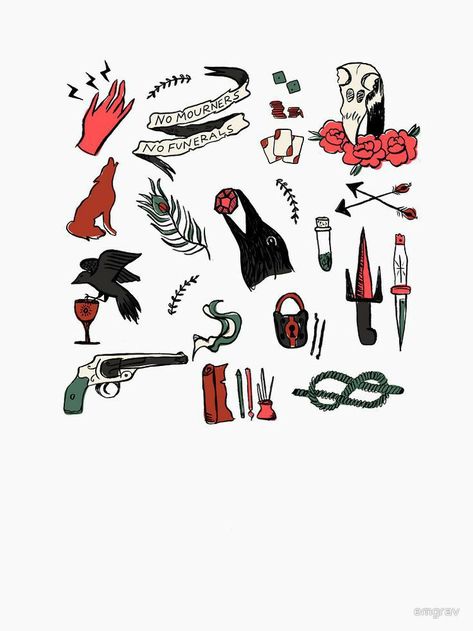 Six Of Crows Illustration, Six Of Crows Doodles, Grishaverse Aesthetics, Crow Tattoos, No Mourners No Funerals, Symbols Of Strength Tattoos, Knife Drawing, Crow Books, Grisha Trilogy