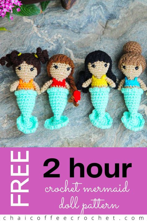 Easy Crochet Mermaid, One Hour Amigurumi, Crochet Mermaid Keychain Free Pattern, Free Small Crochet Projects, 1 Hour Amigurumi Free Pattern, Mermaid Gifts For Kids, Mermaid Free Crochet Pattern, Small Crochet Dolls Free Patterns, Crochet Gifts For Kids Free Pattern