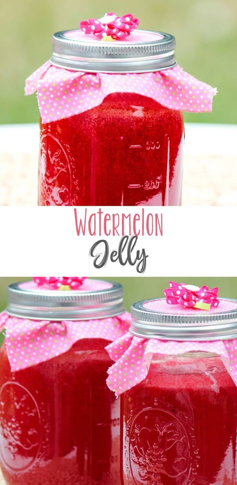 The sweet taste of summer in a jar of Watermelon Jelly. This jelly is delicious and goes great on a slice of bread, topping pancakes or waffles or even used in fruit salad or baked goods. Uses For Watermelon, Canned Watermelon, Watermelon Jelly Recipe, Canning Watermelon, Canning Veggies, Canning Instructions, Watermelon Jam, Watermelon Recipe, Homesteading Recipes