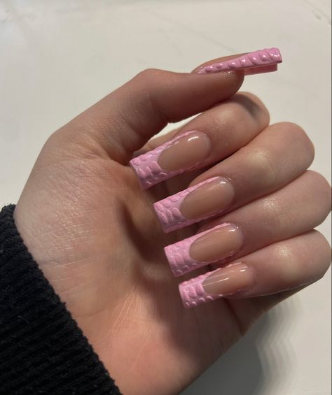 Crocodile Nail Design Pink, Pink Frnch Tip, Baby Pink Nails Acrylic Design, Pink Frenchies, Ombre Acrylic Nails, French Tip Acrylic Nails, Dope Nail Designs, French Acrylic Nails, Classy Acrylic Nails