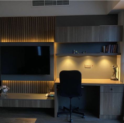 Built In Desk And Entertainment Center, Tv Unit And Desk Combo, Bedroom Tv Unit With Study Table, Desk And Tv Stand Combo Bedrooms, Office Desk And Tv Stand Combo, Tv Wall Design With Desk, Desk And Tv Wall, Tv Cabinet With Study Table In Bedroom, Tv Unit With Desk