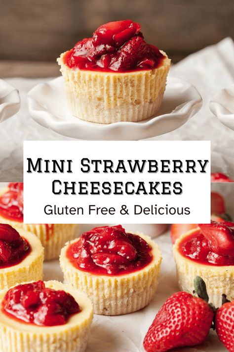 Gluten-Free Mini Cheesecakes are a delightful, bite-sized take on the classic cheesecake. Picture a homemade shortbread crust topped with a luscious brown sugar cheesecake filling finished with brown sugar roasted strawberries. Gluten Free Cheesecake Bites, Gluten Free Cheesecake Crust, Brown Sugar Cheesecake, Gluten Free Cheesecake Recipes, Strawberry Gluten Free, Homemade Shortbread, Gluten Free Shortbread, Gluten Free Cheesecake, Dessert Spread