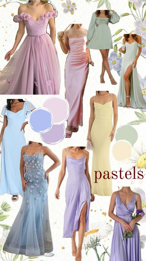 Pastel Dress Formal, Colorful Pastel Wedding, Pastel Dress Outfit, Pastel Wedding Guest, October Wedding Guest Outfits, 18th Birthday Party Outfit, Pastel Color Dress, Wedding Themes Spring, Sparkly Outfits