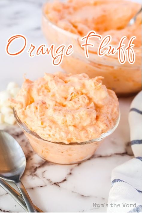 Orange Fluff is an easy dessert or side dish! It’s a Thanksgiving staple at our house and really easy to make! #orangefluff #orangefluffsalad #orangefluffrecipe #jelloorangefluff #orangefluffjello #orangecreamsiclefluff #orangefluffjellosalad #orangejellofluff #numstheword #jellosidedish #jellorecipe #orangejellorecipe Orange Creamsicle Fluff, Fluff Deserts, Orange Fluff Salad, Fruit Fluff, Orange Recipes Dessert, Orange Jello Salads, Fluff Salad Recipes, Orange Fluff, Jello Dessert