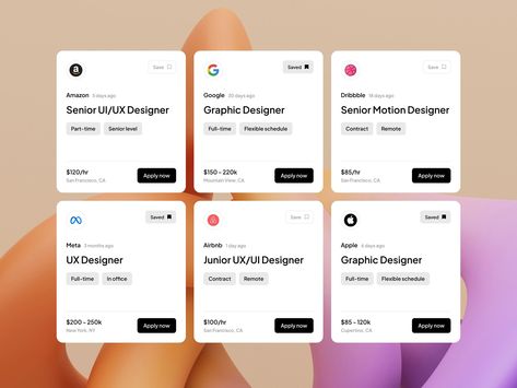 Interactive UI components that display job-related information to #Product_Card_Ui #Ui_Card_Design #Card_Ui_Design #Ui_Cards Product Card Ui Design, Ui Card Design, Ui Cards, Product Card, Job Cards, Card Ui, Modern Website Design, Ui Components, Modern Website