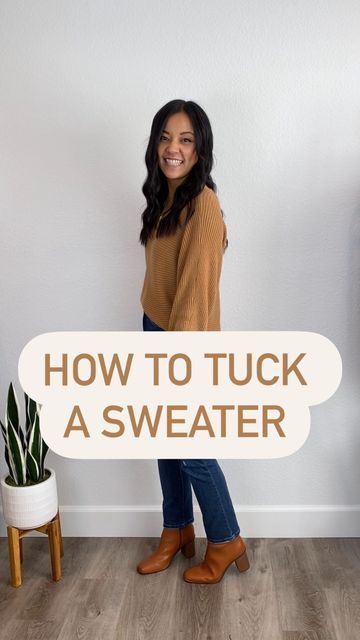 Tucking In A Sweater, How To Tuck Long Sweater, How To Style A Tunic Sweater, Twist Tuck Sweater, How To Tuck In A Turtleneck, How To Tuck In A Sweater Jeans, How To Wear A Oversized Sweater, Ways To Tuck In A Sweater, How To Front Tuck A Sweater