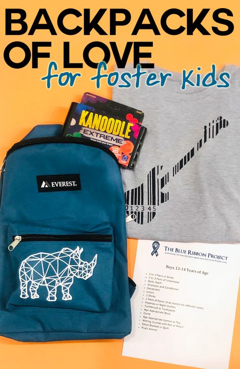 AD: Learn how to create custom backpacks and t-shirts using Cricut to donate to the Blue Ribbon Project - an organization that supports kids who enter Foster Care (often with nothing more than the clothes they are wearing) by giving them backpacks filled with all the essentials. #cricutcause Kids Care Package, Ribbon Projects, Age Appropriate Toys, Age Appropriate Chores, Using Cricut, Toddler Discipline, Custom Backpack, Attachment Parenting, Fostering Children