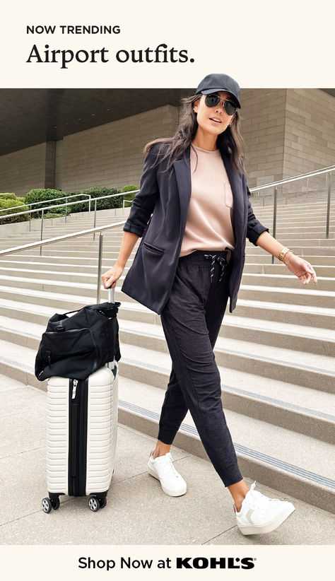 Finding the perfect airport outfit is all about balancing comfort with style. Effortlessly go from check-in to arrivals with essentials like joggers, pullovers, sneakers and more from Kohl's and Kohls.com. Comfy Spring Outfits, Y2k Outfits, Next Clothes, Cute Summer Outfits, Airport Outfit, Casual Fall Outfits, Womens Casual Outfits, Check In, Work Casual