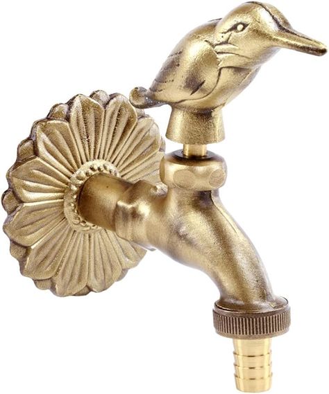 Amazon.com : Renovators Supply Manufacturing Outdoor Faucet 4.5 in. Brass Outside Faucet with Bird Shaped Bibcock Decorative Garden Faucet : Patio, Lawn & Garden Half Bath Design, Garden Faucet, Country House Ideas, Wall Faucet, Wall Mounted Taps, Bathroom Sink Taps, Front Courtyard, Doors Makeover, Front Street