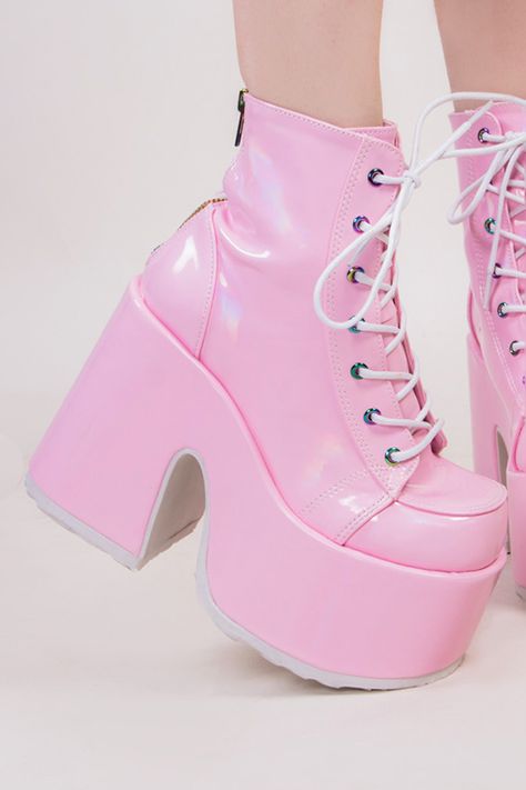 Cute Platform Shoes, Pink Ankle Boots, Goth Shoes, Vegan Baby, Platform Boots Chunky, Dr Shoes, Cute Shoes Heels, Pink Platforms, Pastel Goth Fashion