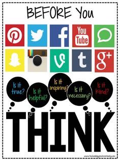 Big picture Think Poster, Social Media Safety, Digital Citizenship, Info Graphic, Internet Safety, Media Literacy, Digital Literacy, Digital Footprint, Online Safety