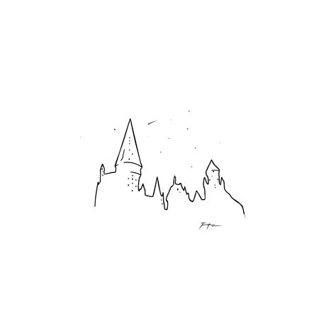 Mini Castle Tattoo, Hogwarts Minimalist Tattoo, Hogwarts Castle Outline Tattoo, Tiny Castle Tattoo, Hogwarts Skyline Tattoo, Minimalist Castle Tattoo, Hogwarts Tattoo Design, Small Castle Tattoo, Harry Potter Simple Tattoo