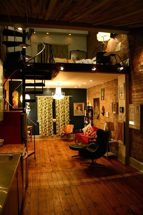 Making tiny spaces into drool-worthy dream homes. Another loft to love love love. Tiny Studio Apartments, Tiny Apartments, Tiny Studio, Loft Living, Loft Apartment, Apartment Decorating, Apartment Complexes, Design Del Prodotto, Dream Apartment