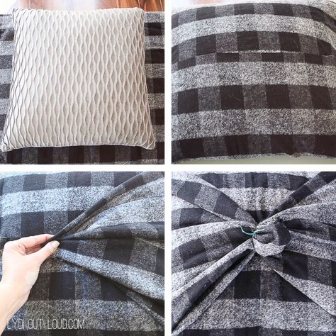 Easy no-sew buffalo check pillow Fall Pillows Diy, Sweater Pillow Covers, Birch Christmas, Fall Cricut, Sew Curtains, Sew Pillow, No Sew Pillow Covers, Plaid Diy, Diy Throw Pillows