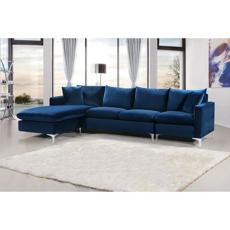 Mercer41 Adedapo 110" Wide Velvet Reversible Sofa & Chaise & Reviews | Wayfair Blue Sectional, Blue Couch, Velvet Sectional, Sofa Ideas, Sectional With Ottoman, Living Modern, Sofa Chaise, Meridian Furniture, Navy Velvet