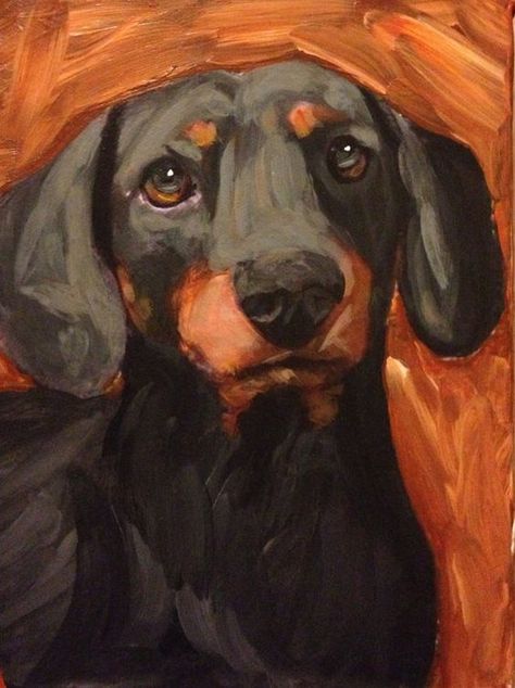 Dashund Paintings, Wiener Dog Painting, Arte Dachshund, Dachshund Painting, Doxie Art, Tan Dachshund, Black And Tan Dachshund, Black Dachshund, Paint Your Pet