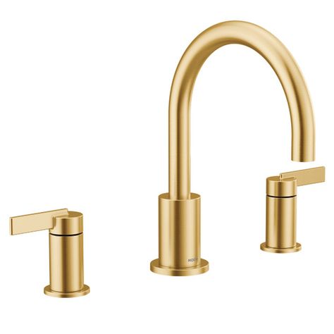 Cia Brushed gold two-handle non diverter roman tub faucet -- T6223BG -- Moen Moen Cia, Roman Tub Faucets, Luxurious Showers, Roman Tub, Bath Faucet, Tub Filler, Tub And Shower Faucets, Trim Kit, Tub Faucet