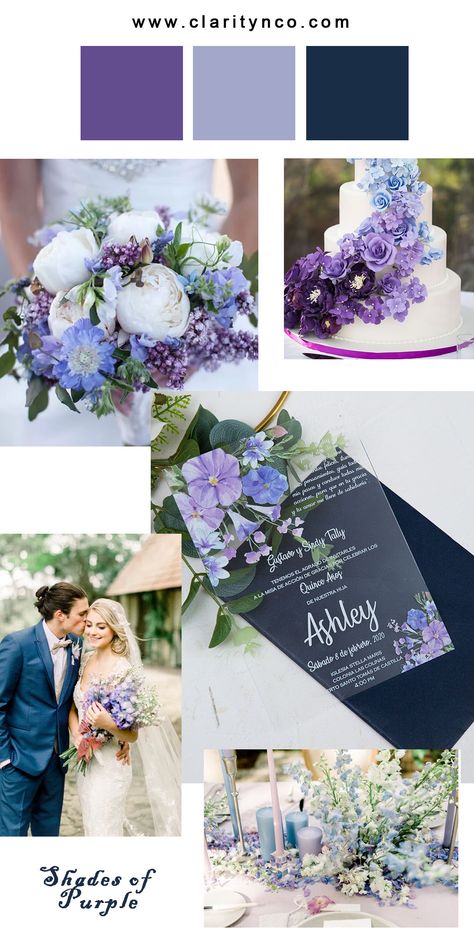 Lavender Purple And Navy Blue Wedding, Violet And Navy Blue Wedding, Dark Purple And Light Blue Wedding Color Palettes, June Wedding Colors Purple, Purple Navy And Grey Wedding, Blue Purple Wedding Invitations, Purple Blue And Gray Wedding, Purple And Blue Summer Wedding, Dusty Blue And Lavender Wedding Decorations