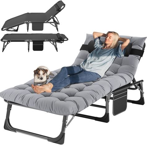 PRICES MAY VARY. 🎈【5 Positions Adjustable】The adjustable folding lounge chair is designed with 5 positions adjustable locking system, which allows you to adjust it to a comfortable position according to your needs. You can recline or lay flat. 🎈【Protable Lounge Chair】The portable folding lounge chair is very easy to carry. Perfect for relaxing at home, by the pool, at the beach or as a comfortable place to sleep while camping. 🎈【Safe & Comfortable】Our reclining camping chair with mattress is Camping Cots, Lounge Chaise, Bed Sleeping, Sleeping Cots, Folding Lounge Chair, Beach Patio, Camping Cot, Chaise Chair, Folding Bed