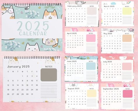 2025 Digital/Printable Kawaii Kitty Calendar Mood Calendar Ideas, Cat Calendar, Kawaii Kitty, 2025 Calendar, Planner Ideas, Iphone Icon, Printable Calendar, Stay Organized, Staying Organized