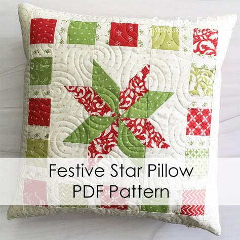 Quilted Christmas Pillows, Christmas Pillows Diy, Christmas Quilting Projects, Tree Quilts, Christmas Quilt Blocks, Star Pillow, Quilted Pillow Covers, Pillow Covers Pattern, Christmas Patchwork