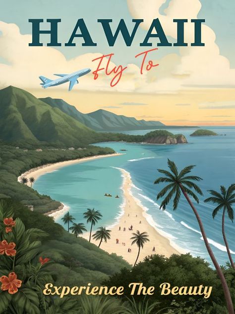 Aloha from Paradise: Hawaii Poster - Vintage Posters Hawaii Vintage Poster, 60s Hawaii Aesthetic, Vintage Hawaii Art, Beach Posters Aesthetic, Hawaii Travel Poster, Retro Hawaii Aesthetic, Hawaii Vintage Aesthetic, Hawaii Aesthetic Vintage, Summer Aesthetic Poster