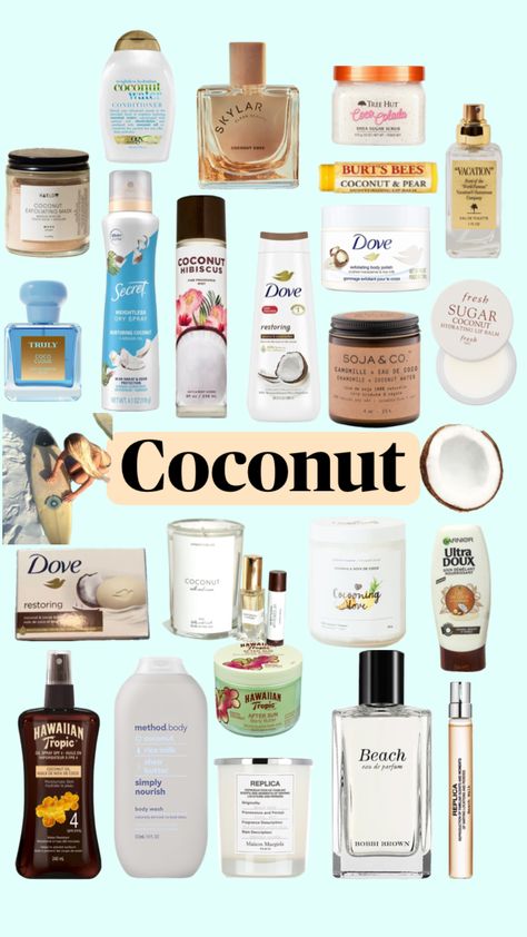 Coconut scent bea by flavor fragrance perfume body scrub body care skin care hair care self care body products trendy Beach Perfume, Beach Scent, Coconut Perfume, Coconut Beach, Coconuts Beach, Coconut Scent, Fragrances Perfume Woman, Basic Skin Care Routine, Hydrating Lip Balm