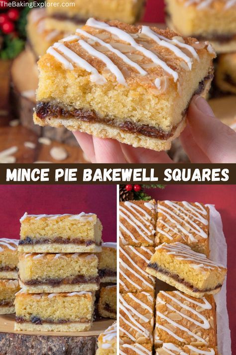 Recipe for Mince Pie Bakewell Squares - an easy festive traybake version of bakewell tart, perfect for Christmas! #thebakingexplorer #christmasbaking #mincepie #bakewell #traybake Dessert Recipes For Family, Recipe Ideas Dessert, Bakewell Traybake, Chocolate Peanut Butter Dessert Recipes, Delicious Desserts Recipes, Mince Pie Recipe, Tray Bake Recipes, Easy Dessert Recipes, Bakewell Tart