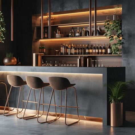 6 Design Techniques to create a luxury Home Bar : 21 Design Ideas Bar At Home Luxury, Lounge Bar Design Small Spaces, Home Bar Decoration Ideas, Luxury Hotel Bar Design, Modern Bar In House, Cool Home Bars, Home Bar Seating Ideas, Home Bourbon Bar Ideas, Home Bar And Lounge