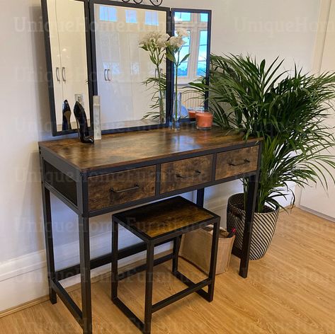 Large Mirror Bedroom, Contemporary Dressing Tables, Large Bedroom Mirror, Cosmetic Table, Stool Dimensions, Rustic Dresser, Rustic Sideboard, Mirror Bedroom, Mirrored Vanity Desk