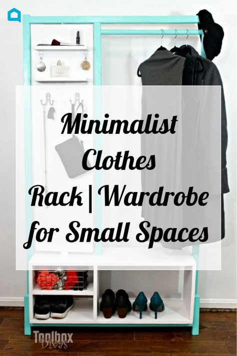 Minimalist Clothes Rack|Wardrobe for Small Spaces - If you have a tiny closet, this idea is for you! New apartment? Tiny closets? Or your new apartment didn't come with closets? Too many times we struggle with lack of storage space in small areas Dollar Tree Shelves, Cluttered House, Tree Shelves, Pallet Coat Racks, Cheap Closet, Rack Wardrobe, School Kitchen, Patchwork Curtains, Planner Cleaning