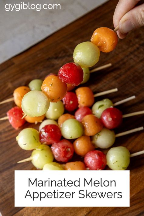 Marinated Melon Appetizer Skewers | Marinated Melon Appetizer | Marinated Melon Skewers | Marinated Melon Balls | Melon Balls | Melon Baller | Melon Ball Ideas | Melon Ball Recipes | Best Melon Baller | Fruit Tools | Orson Gygi | Melon Appetizer, Melon Skewers, Cantaloupe Balls, Appetizer Skewers, Melon Balls, Skewer Appetizers, Ball Recipes, Melon Baller, Ball Ideas