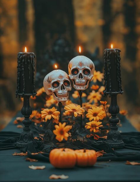 Brujeria Mexicana Aesthetic, Beautiful Ofrenda, Day Of The Dead Mood Board, Dia De Los Muertos Poster Ideas, Day Of The Dead Festival, Day Of The Dead Celebration, Black Dinner, Sugar Skull Makeup, Halloween Front Porch