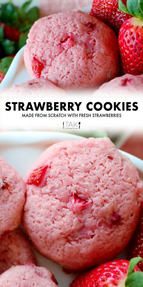 Strawberry Cookies From Scratch, Strawberry Cookie Recipe, Strawberry Cake Cookies, Homemade Strawberry Cake, Strawberry Cream Cheese Frosting, Drop Cookie Recipes, Soft Cake, Desserts Cookies, Cookies From Scratch